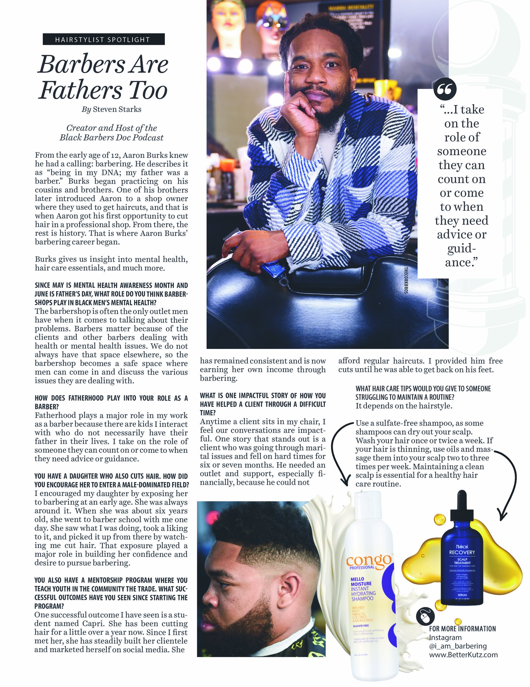 Magazine feature: Barbers Are Fathers Too - Aaron Burks spotlight